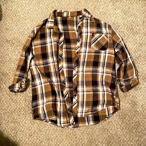 Brown Plaid Button Up Flannel Size M
